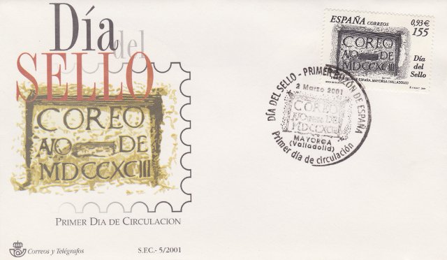 Foto del sobre con sello y matasellos del buzón más antiguo de España 2001