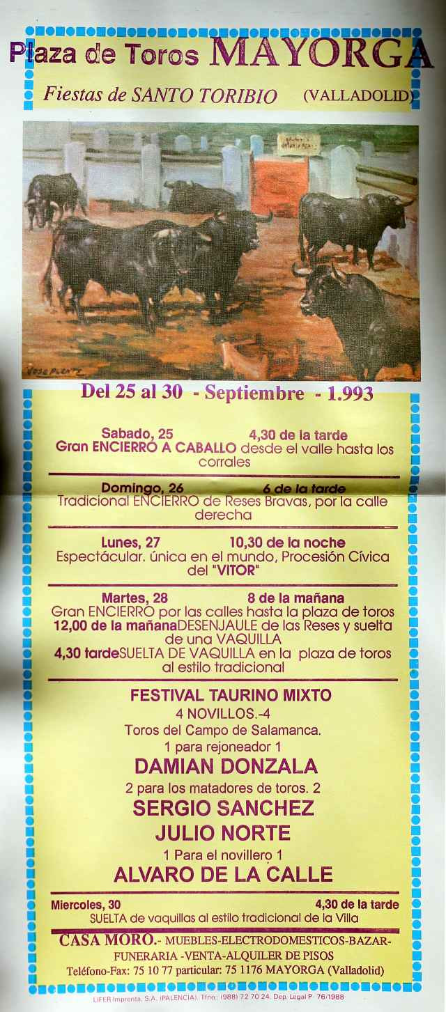programa mano festejos taurinos Mayorga 1993